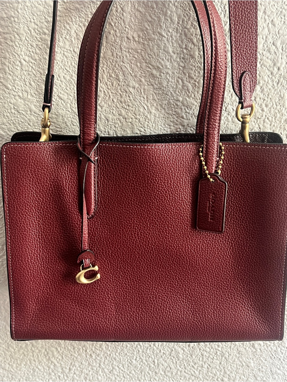 Coach Carter Carryall 28 CJ806 Wine Pebbled Leather Satchel Crossbody